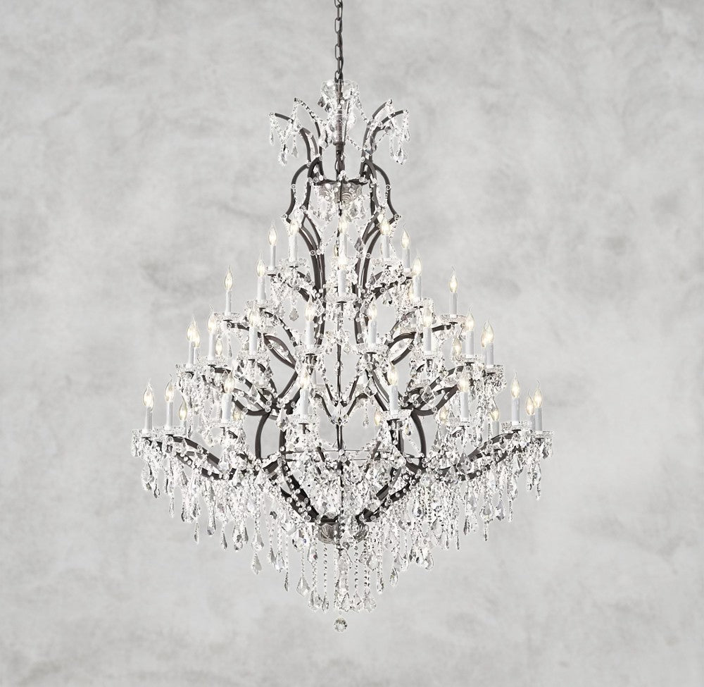 19th C. Rococo Iron & Crystal Round Chandelier 18", 28", 33", 40", 60", 101"